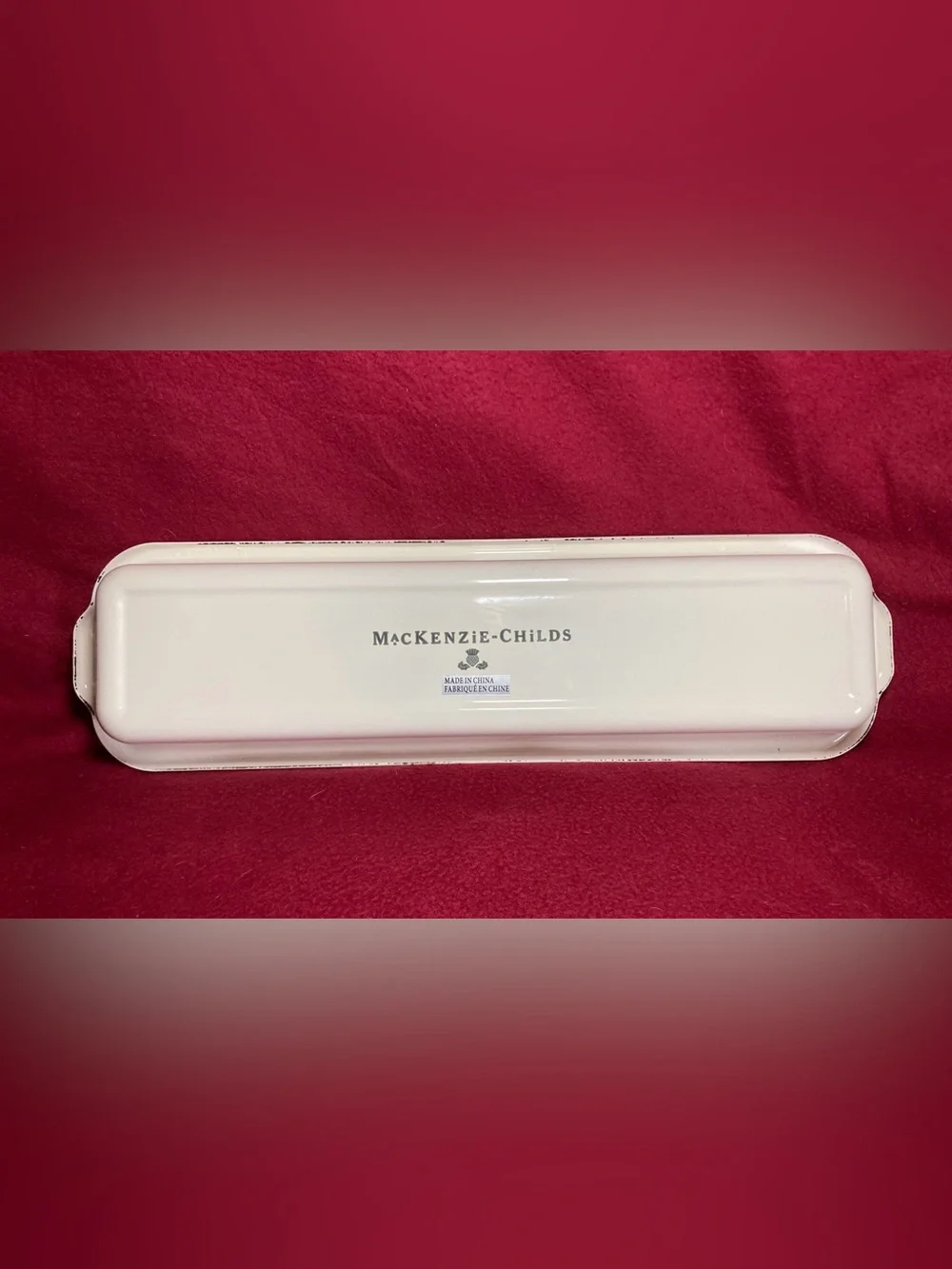 Mackenzie Childs White Flower Market Enamelware Baguette Dish 18” Bread Pan